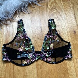 Hanky Panky Embroidered Sheer Underwire Bra - Black with Multicolor Floral